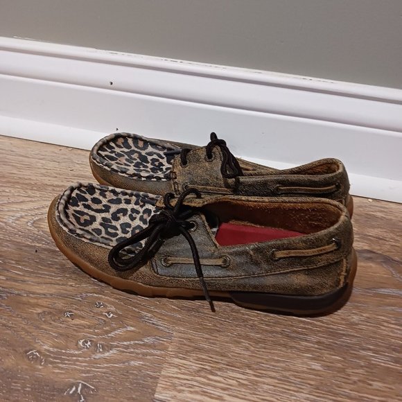 Twisted X Chocolate with Cheetah Driving Moccasin Shoes Brown WDM0057 Size 7.5 - Picture 3 of 6
